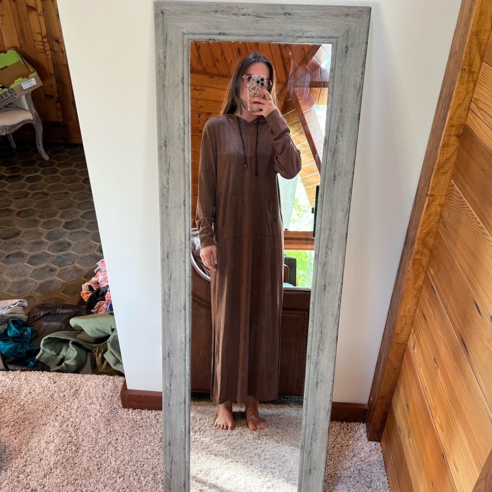Brown Maxi Sweatshirt Dress with Hood